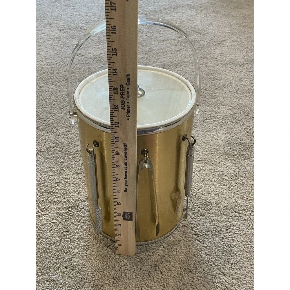 Ice Bucket Brushed Gold Silver Clear Lucite Handle & Lid 3 Tools‎ Box Vintage